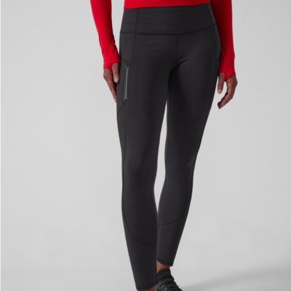 Athleta leggings xs extra small black gray reflective stripe zip pockets